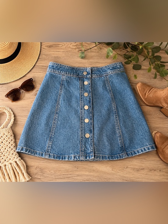 Madewell Dresses & Skirts - Madewell Stretch Denim A-Line Button Front Mini Skirt Size 00 Like New